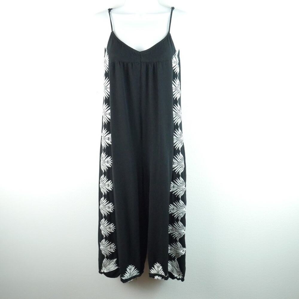 THML Jumpsuit XS Black Embroidered Wide Leg Crop Boho Beach Vacation Boho